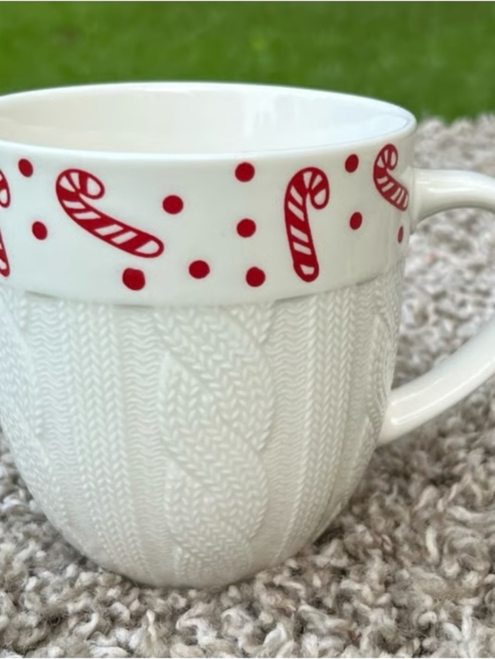 Festive Candy Cane Knit-Texture White Ceramic Mug by